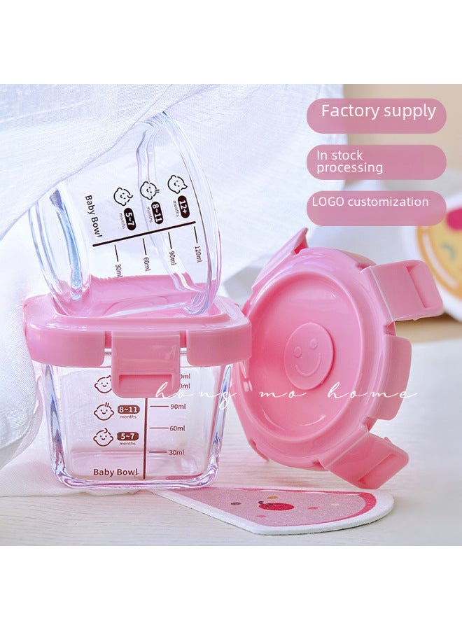 Children's Baby High-value Glass Meal Box Food-grade Durable Preservation Bowl Auxiliary Food Bowl Kitchen Tableware-Specifications:Graduated Square + Gas Apricot Toner Cover-Color:Independent Color Box Packaging 90 Only  - Image 3