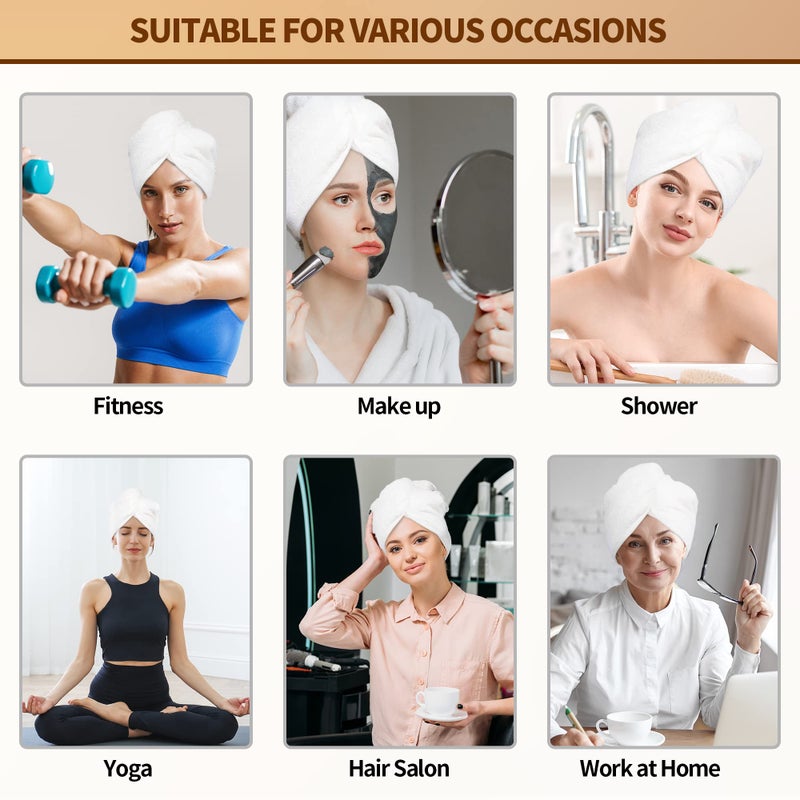 NEXCOVER منشفة شعر ميكروفيات من Nexcover 2 حزمة (لون أبيض) 9.8 بوصة × 25.5 بوصة عمامات الشعر فائقة امتصاصات تجفيف الشعر مناشف الرأس للنساء للنساء رطب الشعر الطويل الكثيف الكثيف - Image 5