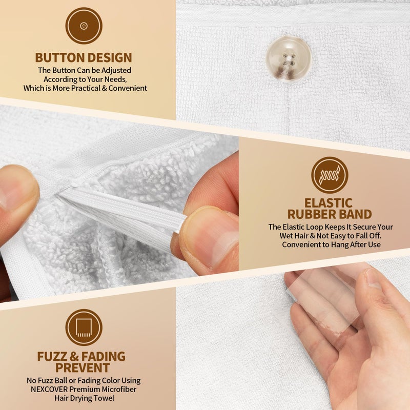 NEXCOVER منشفة شعر ميكروفيات من Nexcover 2 حزمة (لون أبيض) 9.8 بوصة × 25.5 بوصة عمامات الشعر فائقة امتصاصات تجفيف الشعر مناشف الرأس للنساء للنساء رطب الشعر الطويل الكثيف الكثيف - Image 3