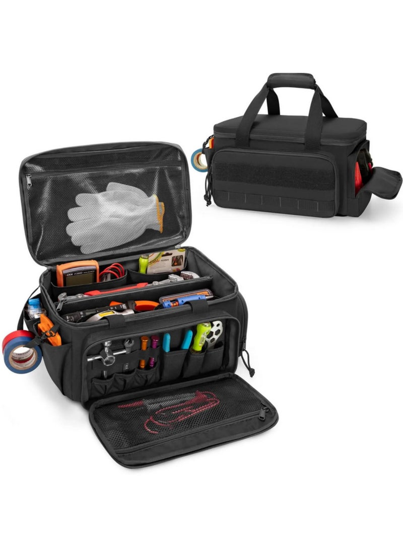 14Inch Heavy Duty Tactical Tool Bag with Non Slip Base Multipurpose Work Organizer for Handyman Carpenter Electrician Repairman Portable Tool Storage Bag with Anti Friction Bottom - Image 1