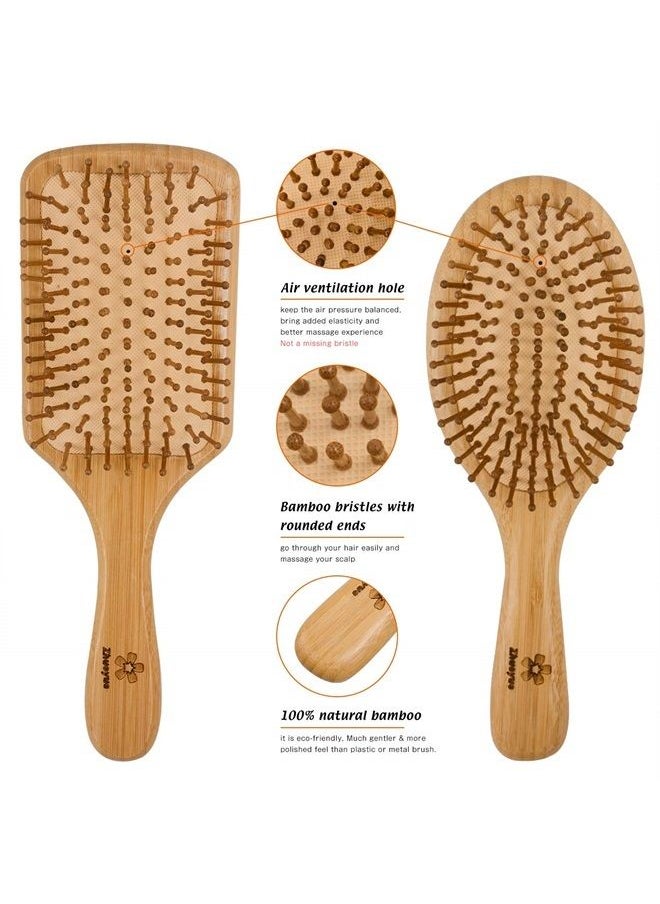 Zhuoyue Wooden Bamboo Hair Brush - Paddle Hair Brush Set with Bamboo Bristle Reduce Frizzy & Massage Scalp 2 pcs  - Image 5
