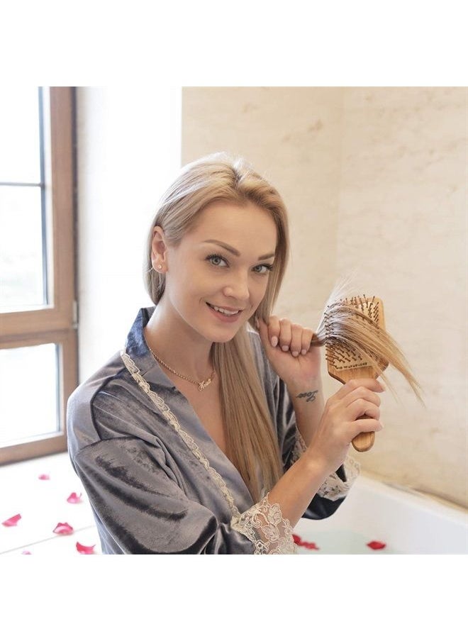 Zhuoyue Wooden Bamboo Hair Brush - Paddle Hair Brush Set with Bamboo Bristle Reduce Frizzy & Massage Scalp 2 pcs  - Image 2