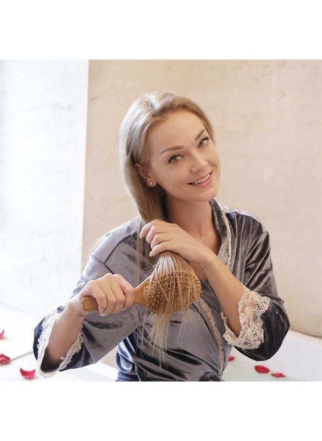 Zhuoyue Wooden Bamboo Hair Brush - Paddle Hair Brush Set with Bamboo Bristle Reduce Frizzy & Massage Scalp 2 pcs  - Image 3