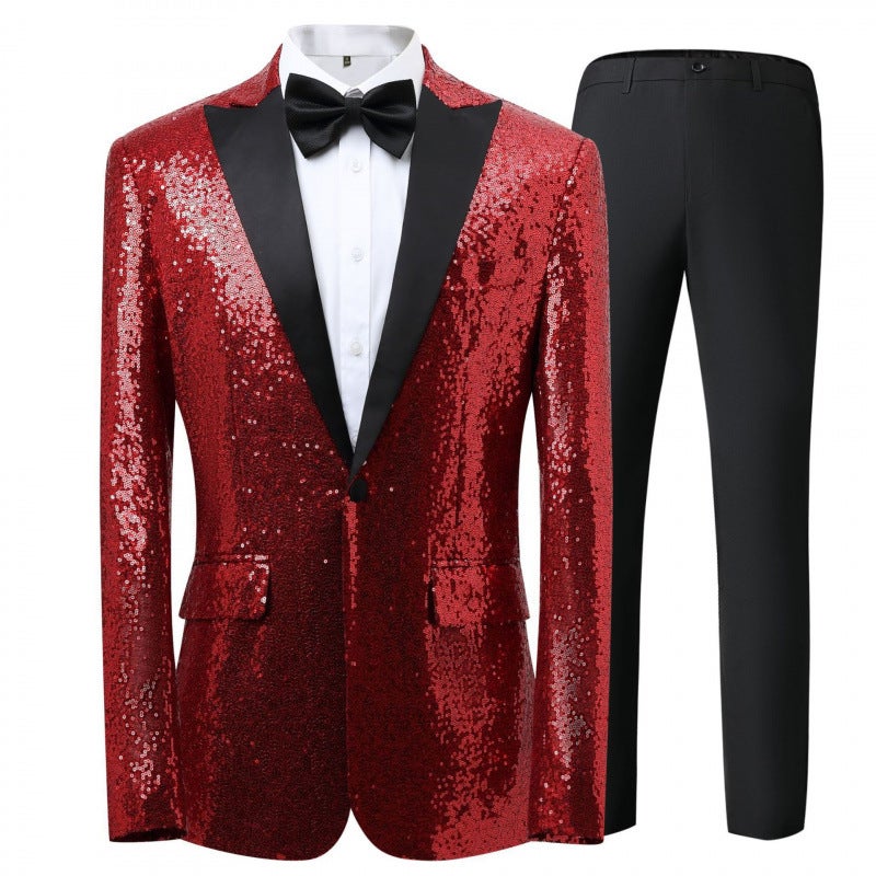2024 Export Men'S Casual Suit 2-Piece Sequined Suit With Bow Tie Emcee Evening Dress - Image 1