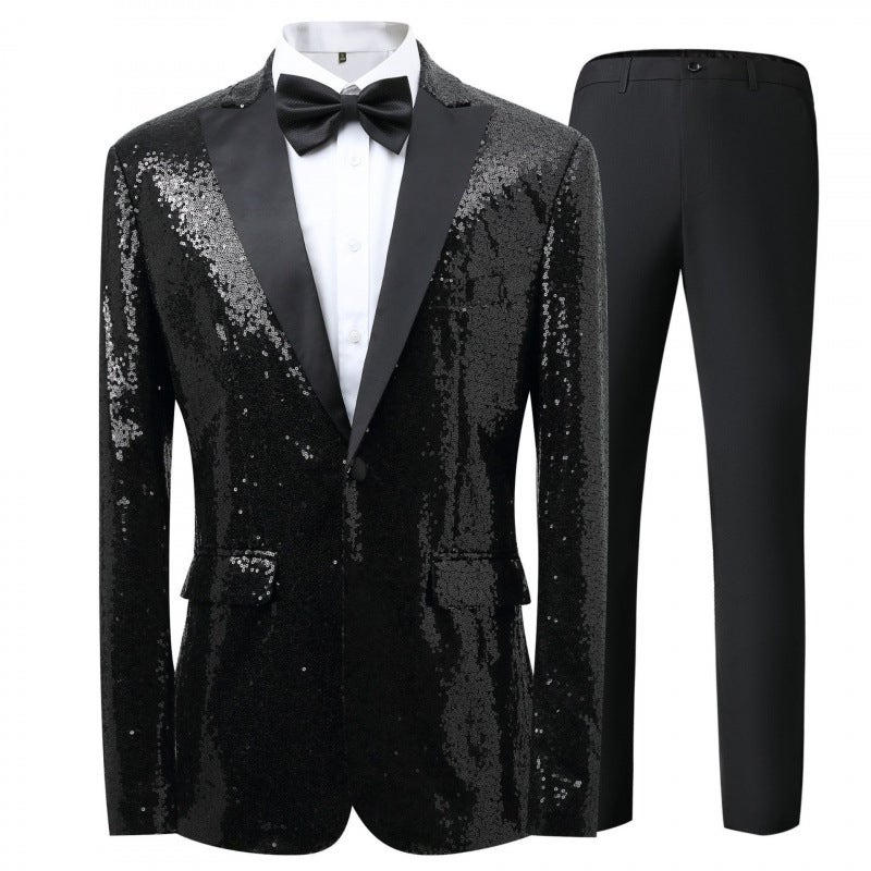 2024 Export Men'S Casual Suit 2-Piece Sequined Suit With Bow Tie Emcee Evening Dress - Image 5