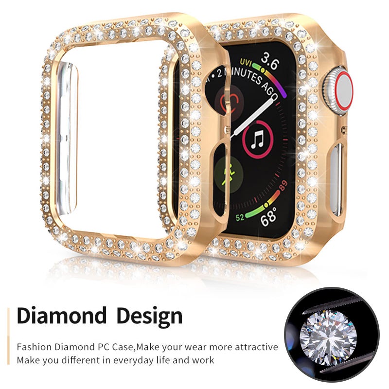 RICHONE 5Pack Protector Case Compatible with Apple Watch SE Series 6 5 4 40mm Cover, Double Row Bling Crystal Diamonds Protective Cover PC Plated Bumper Frame Accessories (5 Colors, 40mm) - Image 3