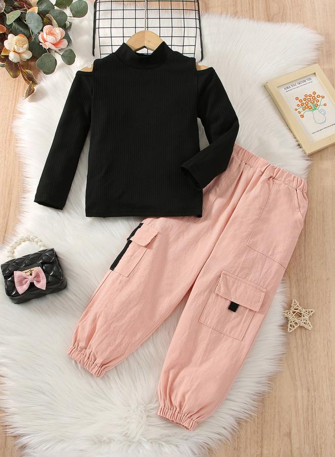 Take Two Solid Cold Shoulder Top with Joggers Set - Image 2