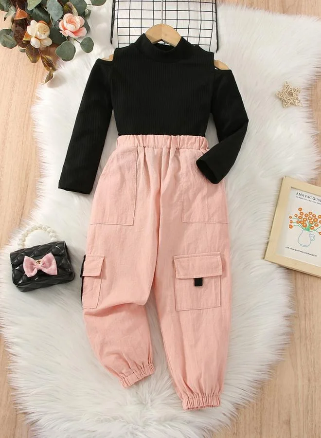 Take Two Take Two Solid Cold Shoulder Top with Joggers Set