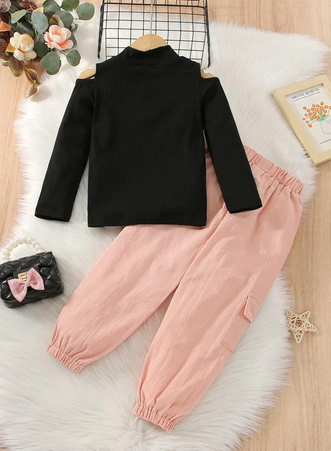 تايك تو طقم بلوزة بأكتاف مكشوفة سادة مع بنطال جوغر