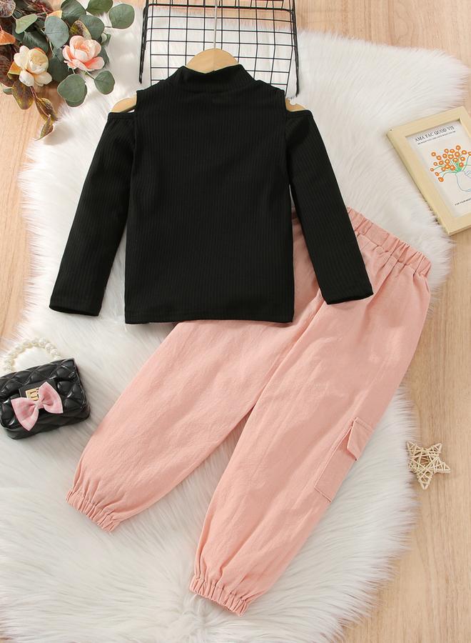 Take Two Solid Cold Shoulder Top with Joggers Set - Image 3