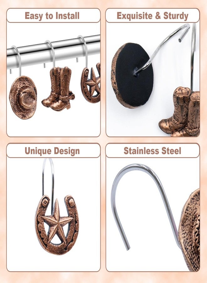 Faitove Decorative Shower Curtain Hooks Western Cowboy Farmhouse Shower Curtain Hooks Rings Brown Hanger for Bathroom 12 PCS - Image 4