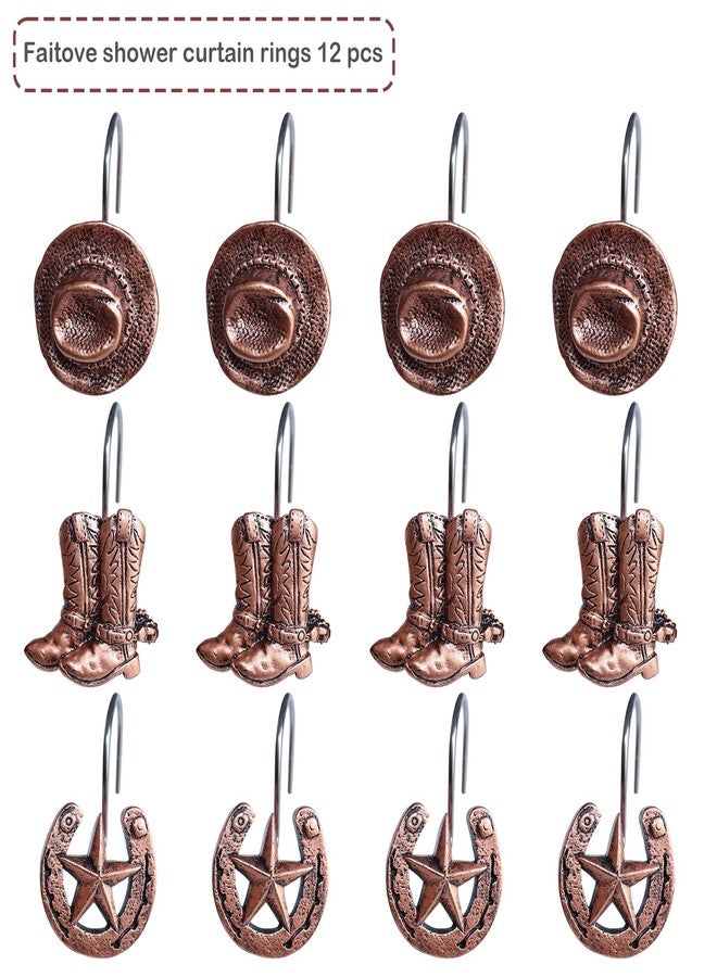 Faitove Decorative Shower Curtain Hooks Western Cowboy Farmhouse Shower Curtain Hooks Rings Brown Hanger for Bathroom 12 PCS - Image 2