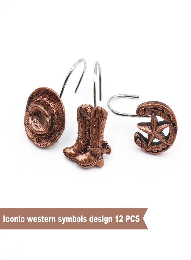 Faitove Decorative Shower Curtain Hooks Western Cowboy Farmhouse Shower Curtain Hooks Rings Brown Hanger for Bathroom 12 PCS - Image 5