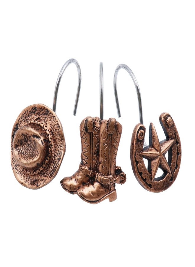Faitove Decorative Shower Curtain Hooks Western Cowboy Farmhouse Shower Curtain Hooks Rings Brown Hanger for Bathroom 12 PCS - Image 1