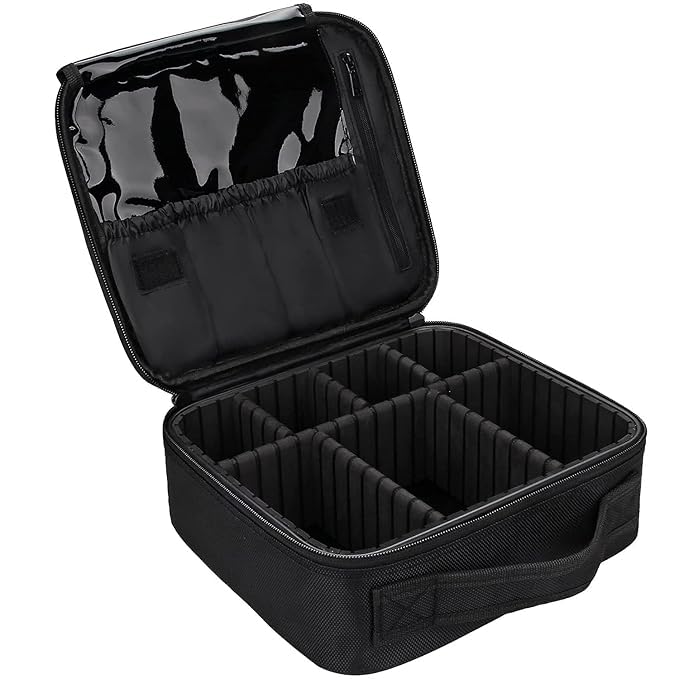 MEBISO Professional Travel Makeup Bag for Women  Large Portable Cosmetic Case with Adjustable Dividers  Brush Organizer  Black - Image 1