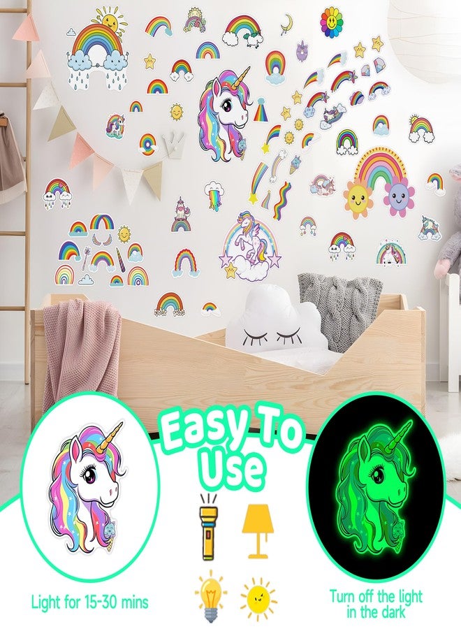 Robmoda Glow in The Dark Unicorn and Rainbow Wall Decals, Stars Stickers for Baby Girls Room, Luminous Ceiling Decor for Bedroom Playroom Nursery - Image 4