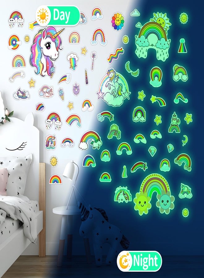 Robmoda Glow in The Dark Unicorn and Rainbow Wall Decals, Stars Stickers for Baby Girls Room, Luminous Ceiling Decor for Bedroom Playroom Nursery - Image 3