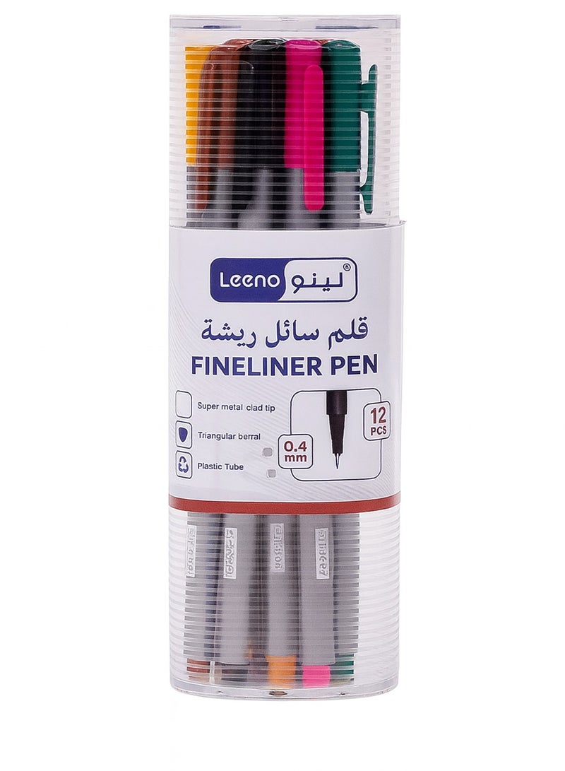Leeno 12-Piece Fineliner Pen Set – Multicolour Writing & Drawing Pens, Fine Metal-Clad Tip, Smooth Ink for School, Office, Journaling & Art Projects - Image 1