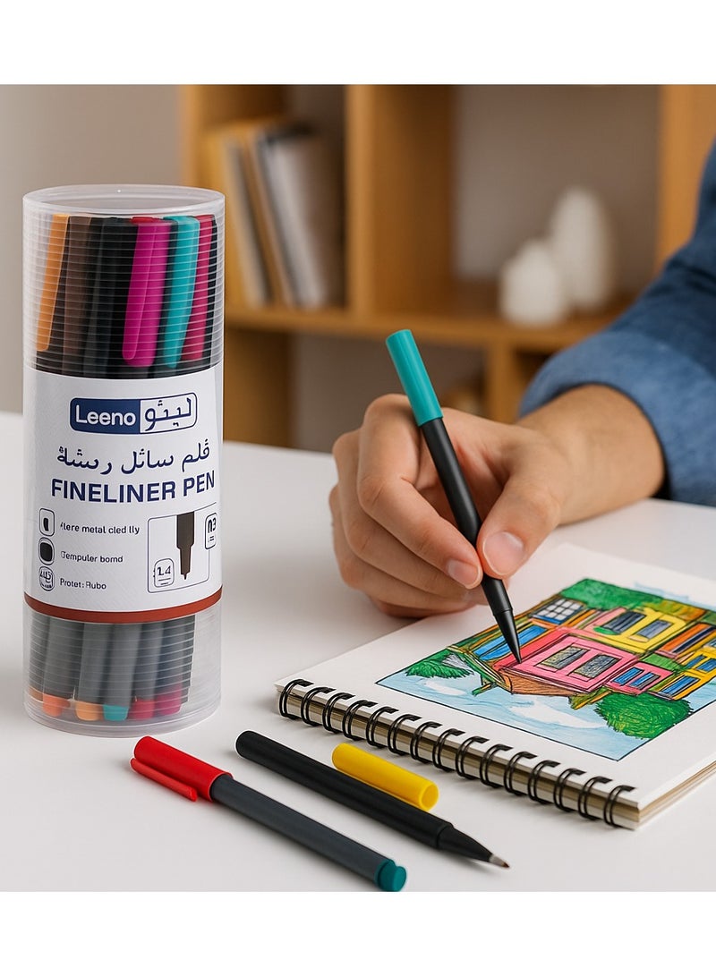 Leeno 12-Piece Fineliner Pen Set – Multicolour Writing & Drawing Pens, Fine Metal-Clad Tip, Smooth Ink for School, Office, Journaling & Art Projects - Image 2
