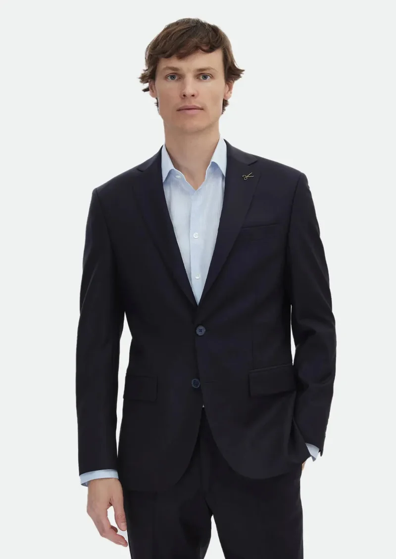 RAMSEY Navy Blue Plain Modern Fit Wool Blended Suit