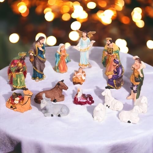 KariGhar Crib Set | Nativity Set Baby Jesus Statue Mother Mary Idol and Joseph Statue Crib Set Perfect for Christmas Decoration Kudil Set of 15 Pic | Multicolour | 3 Inch - Image 3