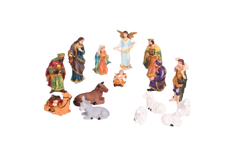 KariGhar Crib Set | Nativity Set Baby Jesus Statue Mother Mary Idol and Joseph Statue Crib Set Perfect for Christmas Decoration Kudil Set of 15 Pic | Multicolour | 3 Inch - Image 4