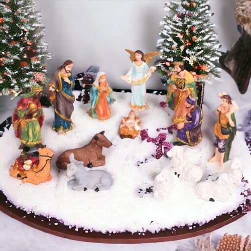 KariGhar Crib Set | Nativity Set Baby Jesus Statue Mother Mary Idol and Joseph Statue Crib Set Perfect for Christmas Decoration Kudil Set of 15 Pic | Multicolour | 3 Inch - Image 2