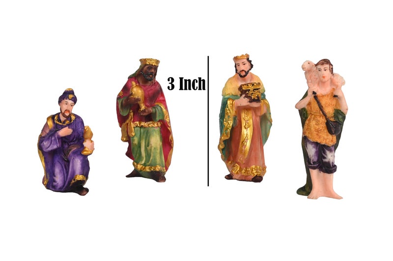 KariGhar Crib Set | Nativity Set Baby Jesus Statue Mother Mary Idol and Joseph Statue Crib Set Perfect for Christmas Decoration Kudil Set of 15 Pic | Multicolour | 3 Inch - Image 5
