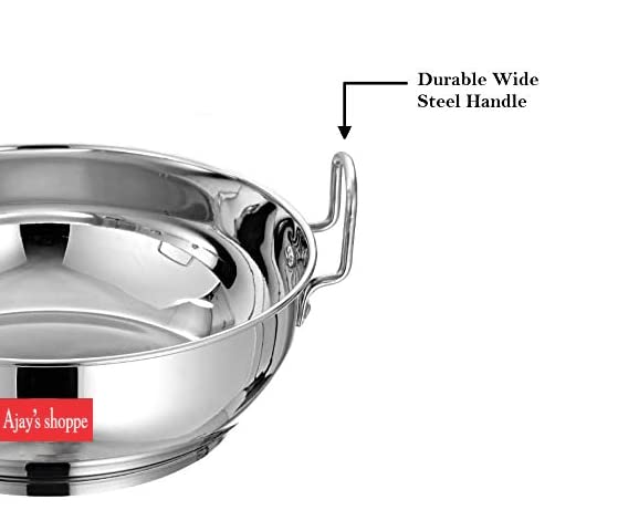 Ajay's Shoppe Ajays Shoppe Premium Stainless Steel Induction Base Heavy Gauge Kadhai 5 Liter  - Image 2