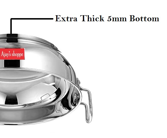 Ajay's Shoppe Ajays Shoppe Premium Stainless Steel Induction Base Heavy Gauge Kadhai 5 Liter  - Image 5