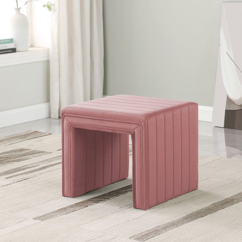 Spatial Order Modern Channel Tufted Velvet Ottoman | Spatial Order Home DÃ©cor | Ottoman for Living Room & Bedroom - Blush Pink - Image 5