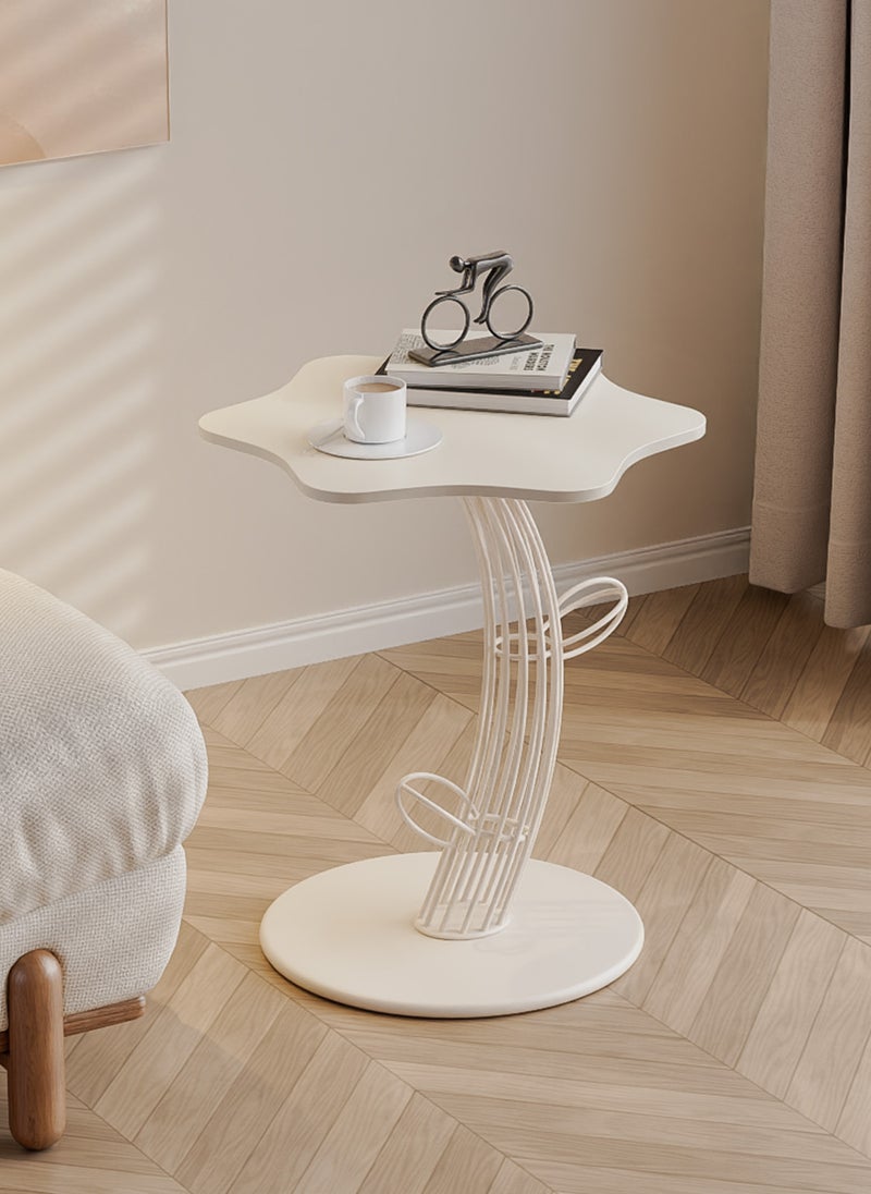 Sharpdo - Flower Shape Side Table, Rock Coffee Table, Carbon Steel Bracket Bedside Table Small Accent Table for Couch Living Room Bedroom,White,Rock Slab Desktop - Image 1