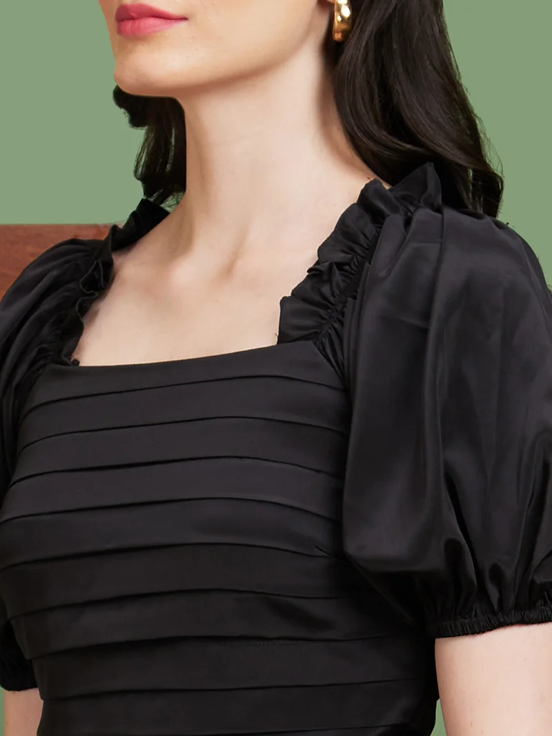 globus Women Black Self Design Party Top