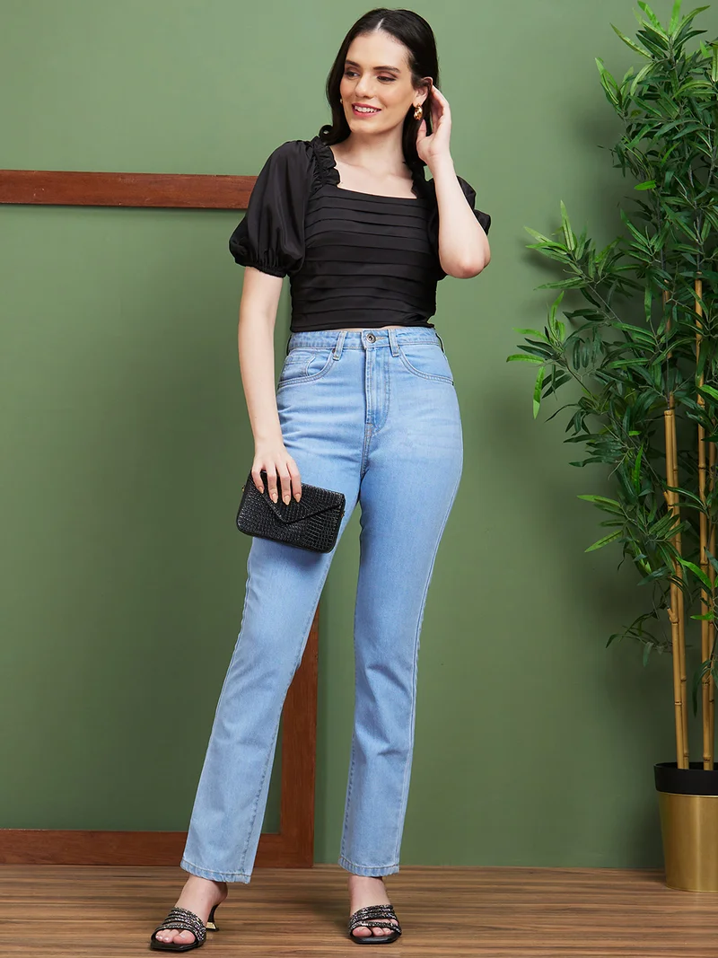 globus Women Black Self Design Party Top