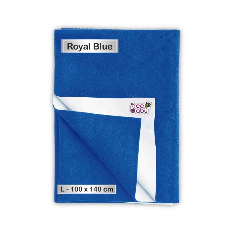 BeeBaby Waterproof Ultra Dry Sheets for Baby | Anti-Piling Soft Fleece Baby Bed Protector, Highly Absorbent, Washable, & Reusable |Quick Dry Sheets for Baby. (Large, Dark Blue)(100 x 140 cm) - Image 1