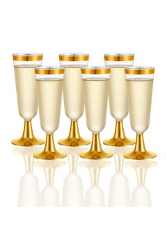 NIBEMINENT 6 Pack Plastic Flutes Gold Cups 5OZ Glasses With Rim Elegant Stylish Premium Quality Disposable Wedding Party  - Image 1