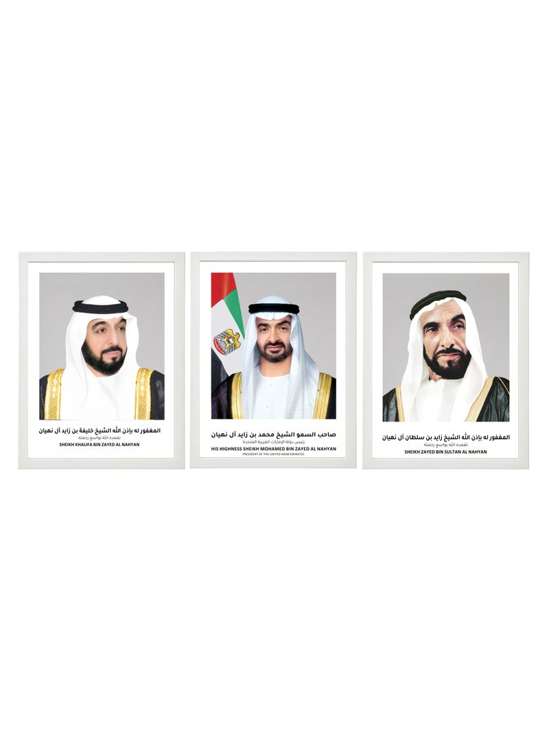 Boomah Accessories 3-Piece Official Portrait Of HH Shaikh Khalifa With HH Shaikh Zayed And HH Sheikh Mohamed bin Zayed Poster With Frame 30x40cm  - Image 1
