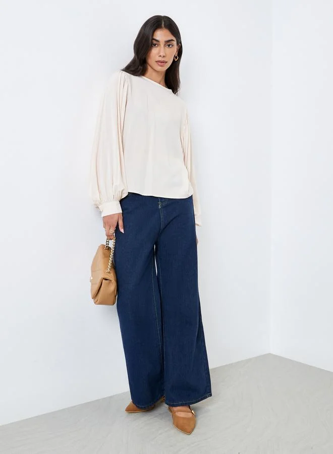 Styli Styli Cream Balloon Sleeve Blouse