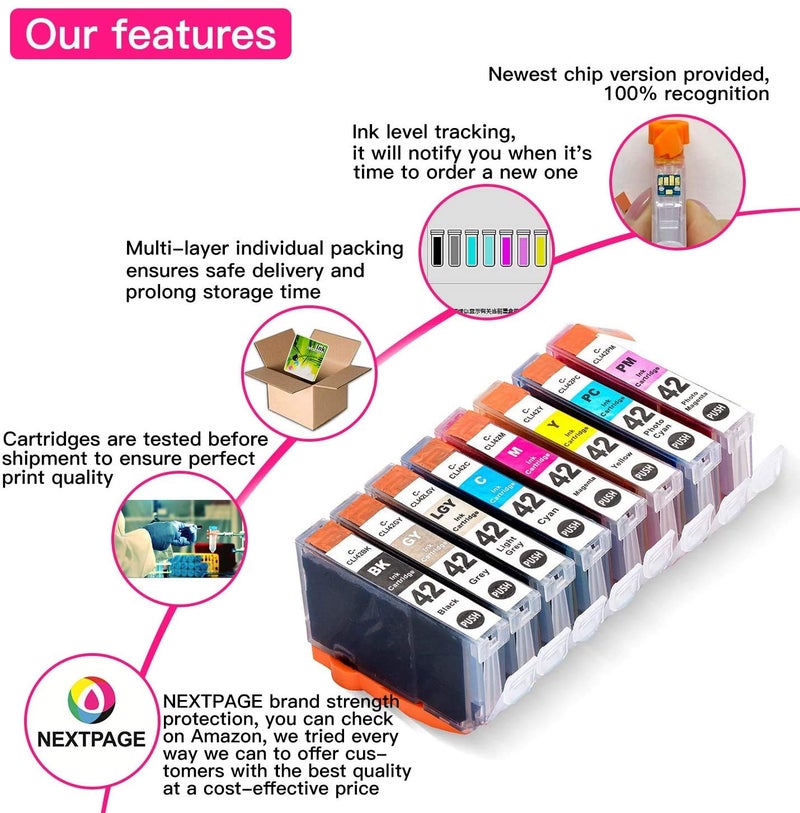 NEXTPAGE CLI42 Gray Ink Cartridges, CLI42 Light Gray Ink Cartridges 4 Pack Replacement for Canon CLI42 CLI-42 Ink cartridges Work with Canon Pixma Pro-100 Pro-100S Printer - Image 4
