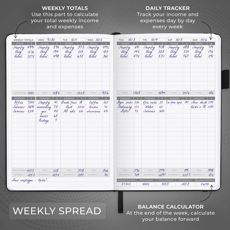 Clever Fox Income & Expense Tracker â€“ Accounting & Bookkeeping Ledger Book for Small Business â€“ 1-Year Record Notebook, A5 (Black) - Image 4