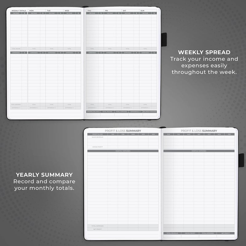 Clever Fox Income & Expense Tracker â€“ Accounting & Bookkeeping Ledger Book for Small Business â€“ 1-Year Record Notebook, A5 (Black) - Image 3