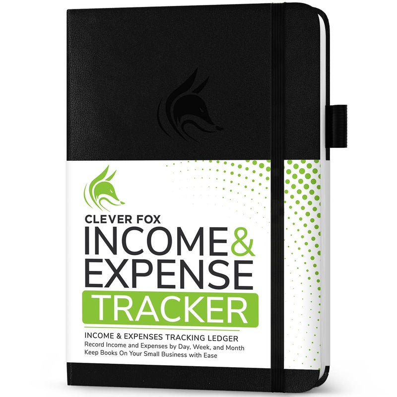 Clever Fox Income & Expense Tracker â€“ Accounting & Bookkeeping Ledger Book for Small Business â€“ 1-Year Record Notebook, A5 (Black) - Image 1