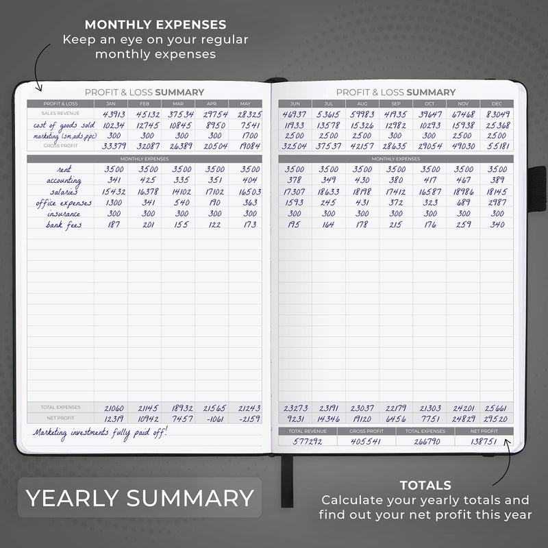 Clever Fox Income & Expense Tracker â€“ Accounting & Bookkeeping Ledger Book for Small Business â€“ 1-Year Record Notebook, A5 (Black) - Image 5