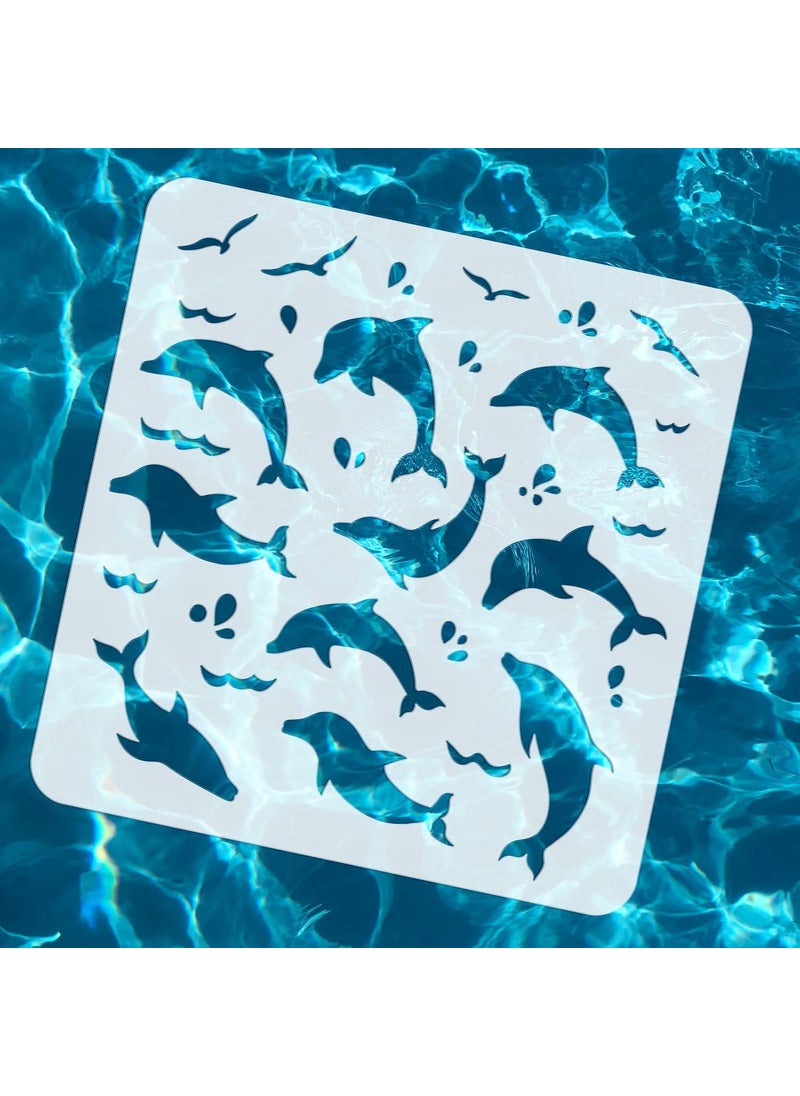 FINGERINSPIRE FINGERINSPIRE Dolphin Painting Stencil Wallpaper Alternative 11.8x11.8 inch Hollow Out Seagull Craft Stencil Reusable Plastic Marine Life Ocean Dolphin Stencil for Photo Album, Tiles, Canvas Bag  - Image 3