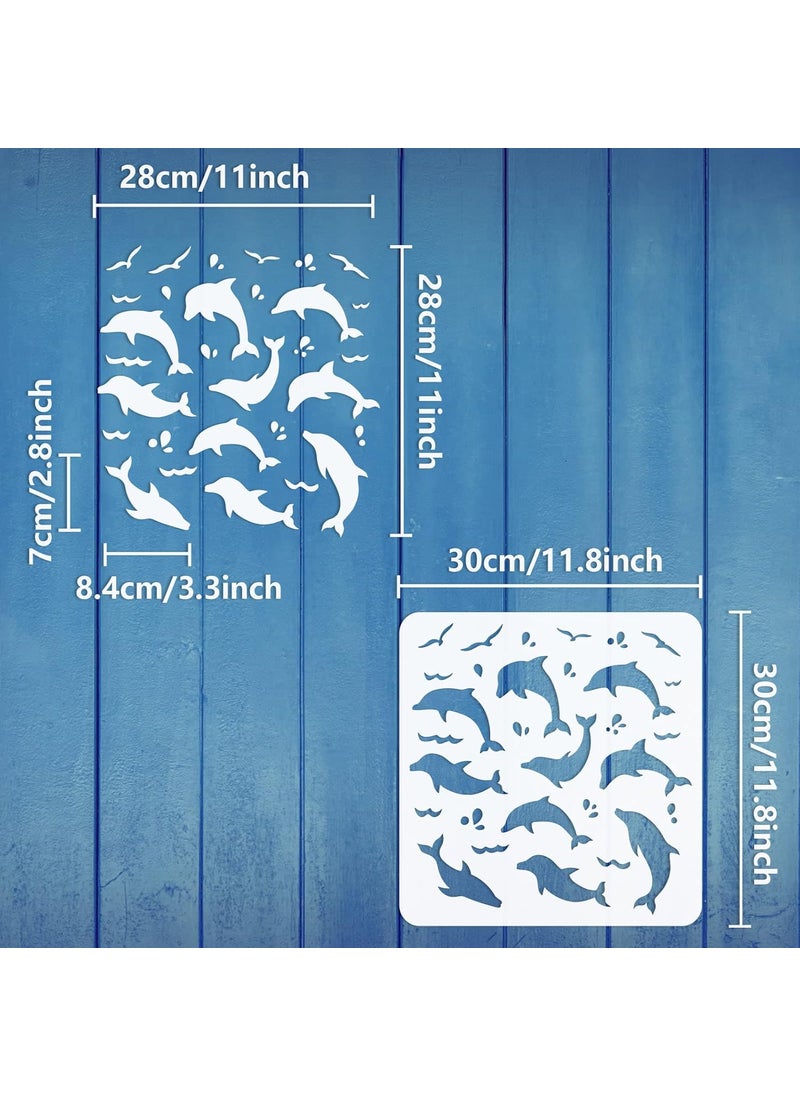 FINGERINSPIRE FINGERINSPIRE Dolphin Painting Stencil Wallpaper Alternative 11.8x11.8 inch Hollow Out Seagull Craft Stencil Reusable Plastic Marine Life Ocean Dolphin Stencil for Photo Album, Tiles, Canvas Bag  - Image 2
