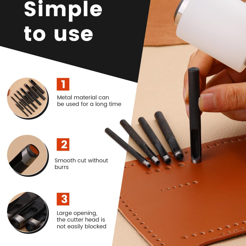 QMNNMA 12PCS Leather Hole Punch - Round Steel Leather Craft Hollow Hole Punch, Cutter Tool for Watch Bands, Leather, Belts, Canvas, Paper, Plastics (1mm to 10mm) - Image 5