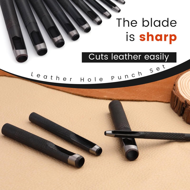 QMNNMA 12PCS Leather Hole Punch - Round Steel Leather Craft Hollow Hole Punch, Cutter Tool for Watch Bands, Leather, Belts, Canvas, Paper, Plastics (1mm to 10mm) - Image 4
