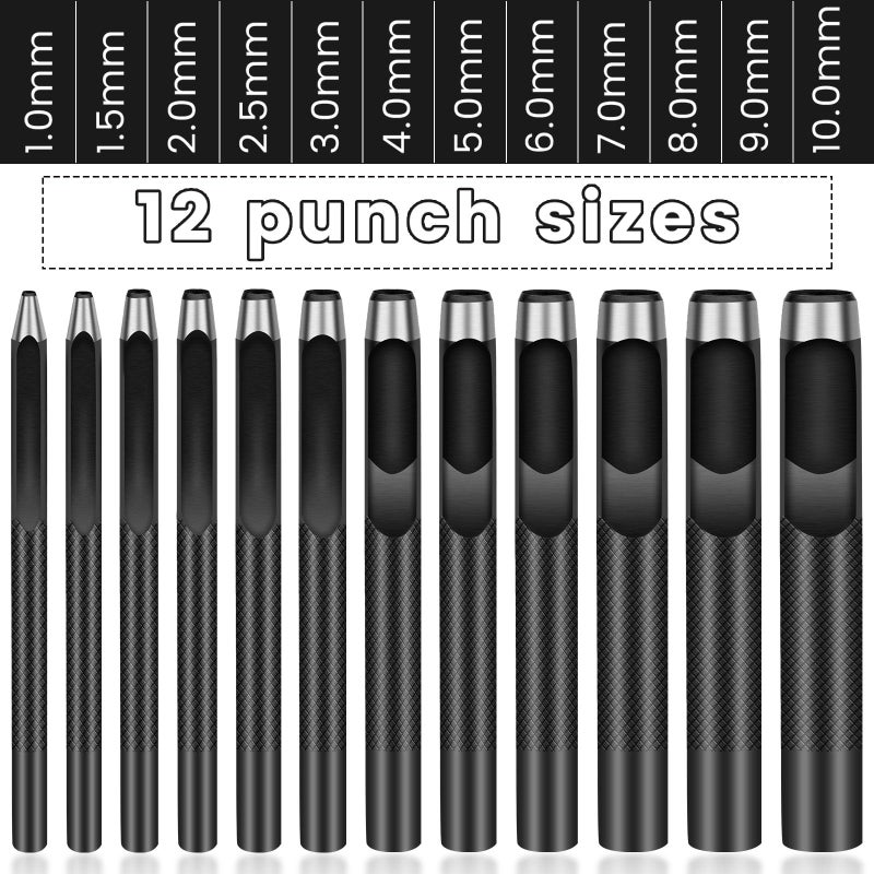 QMNNMA 12PCS Leather Hole Punch - Round Steel Leather Craft Hollow Hole Punch, Cutter Tool for Watch Bands, Leather, Belts, Canvas, Paper, Plastics (1mm to 10mm) - Image 2