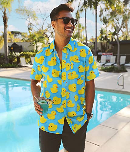 Tipsy Elves Blue Rubber Ducky Hawaiian Shirts for Men - Casual Beach & Summer Party Shirts for Men - Stretch Fabric with Modern Fit - Fun Design for Parties & Vacation - XX-Large - Image 5