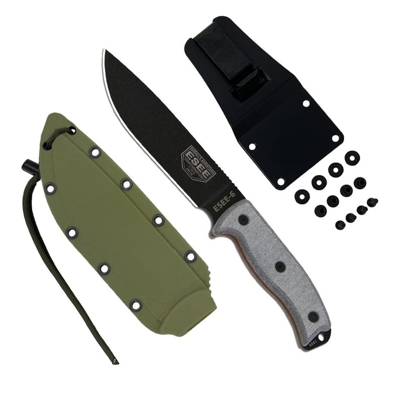 ESEE Knives 6P Fixed Blade Knife wMolded Polymer Sheath Black BladeOD Green Sheath